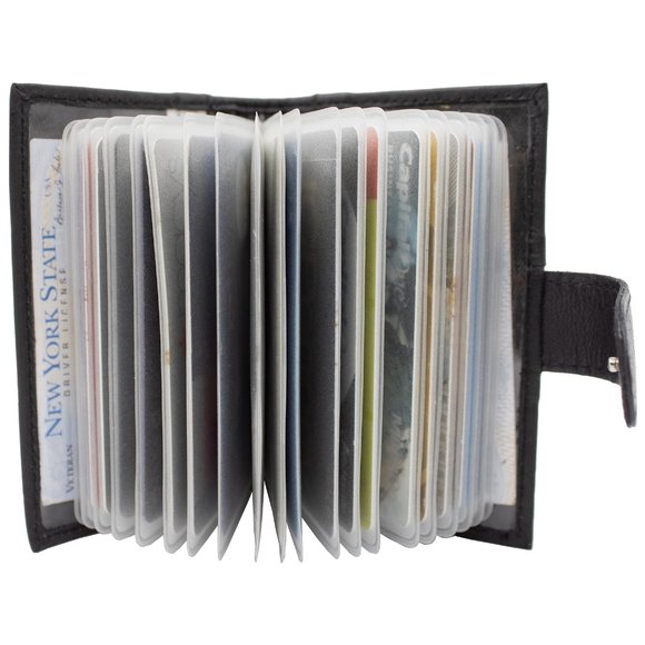 Genuine Leather Men Credit Card Holder, Black - Picture 2 of 11